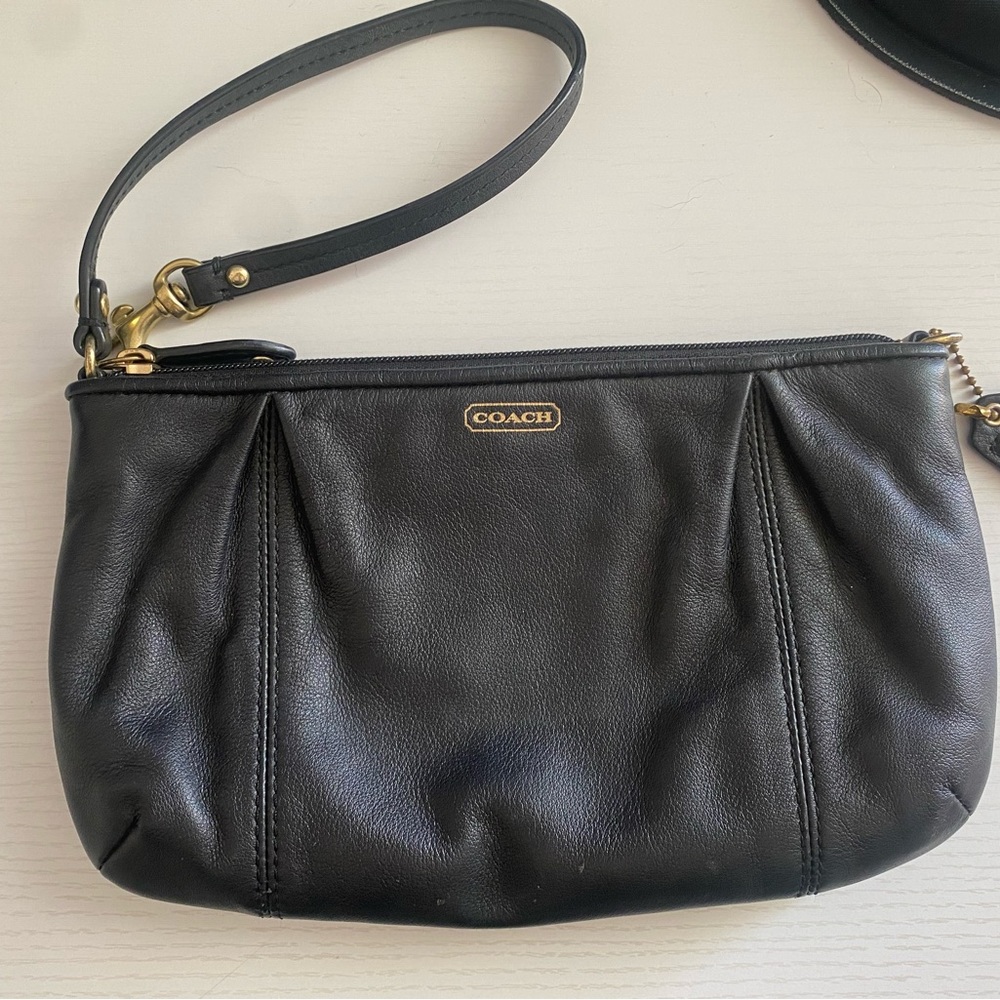 Black, extra large coach, wristlet leather